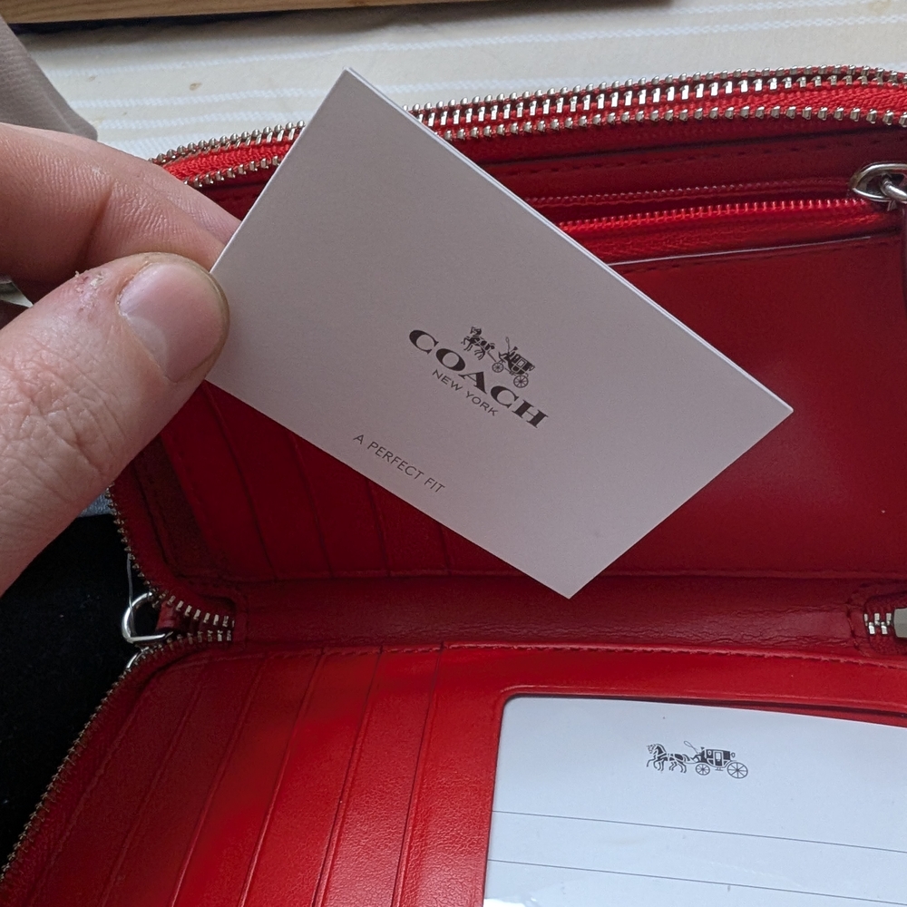 Coach Brown Floral Zip Wristlet with Red Trim - Picture 4 of 4